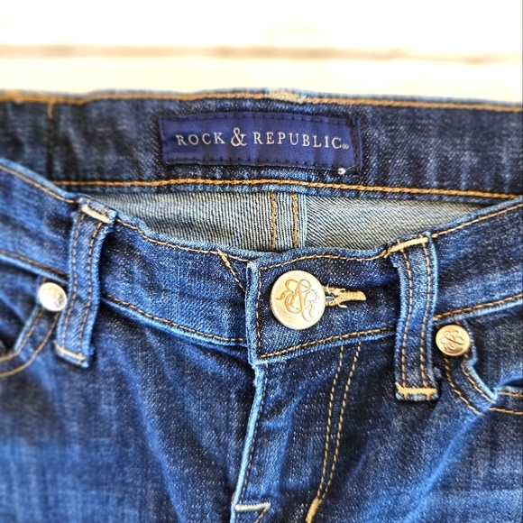 Rock & Republic Dark Wash Denim Jeans Kasandra Bootcut Embellished Logo Pockets - Picture 5 of 11